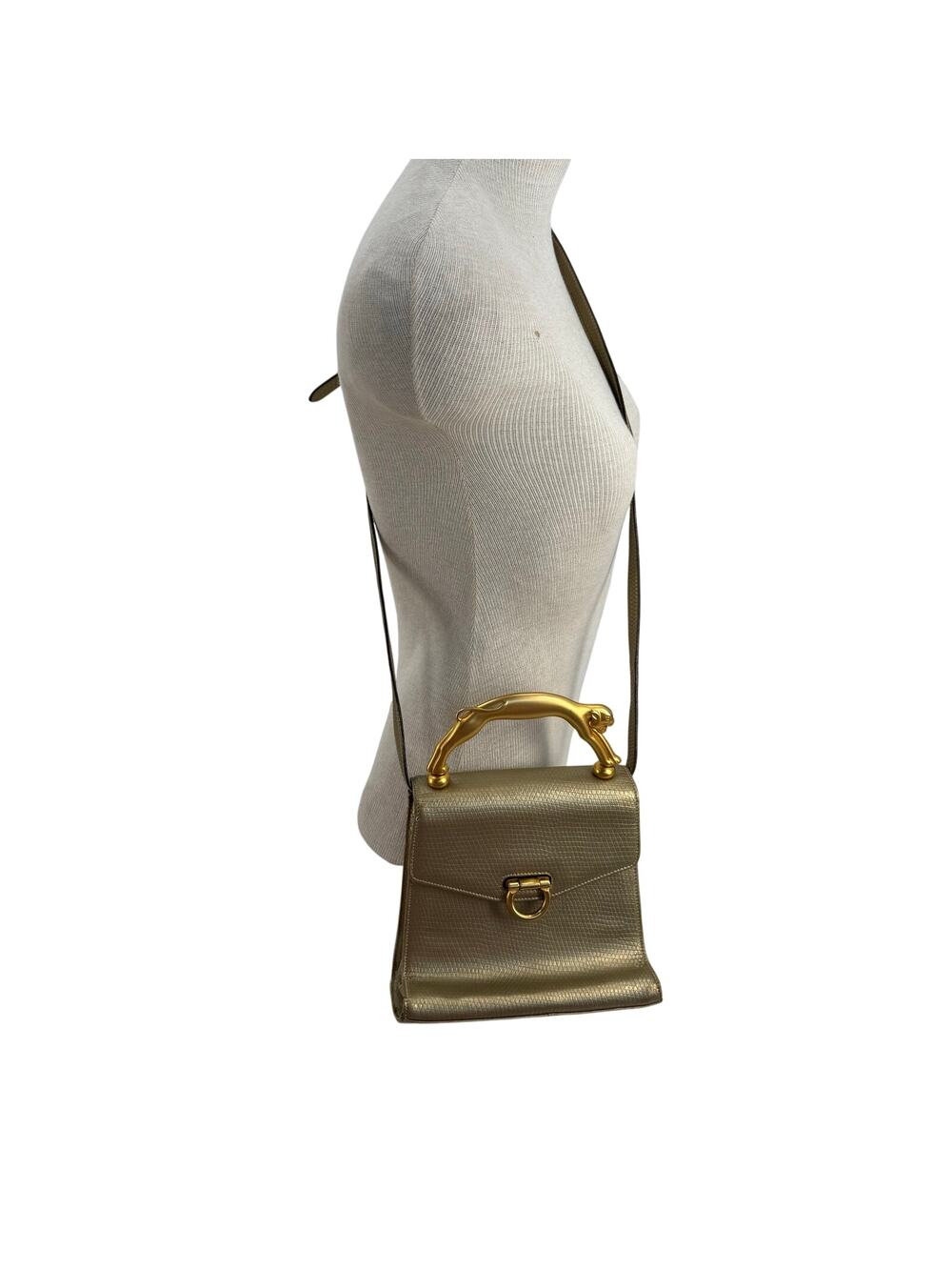 Vintage rare Marco Ricci gold Cat handle leather Crossbody bag